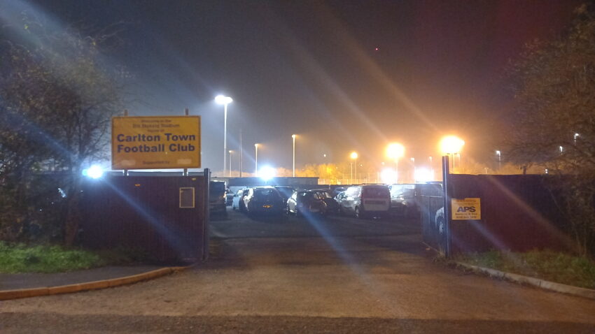 Entrance to the Bill Stokeld Stadium, at night.